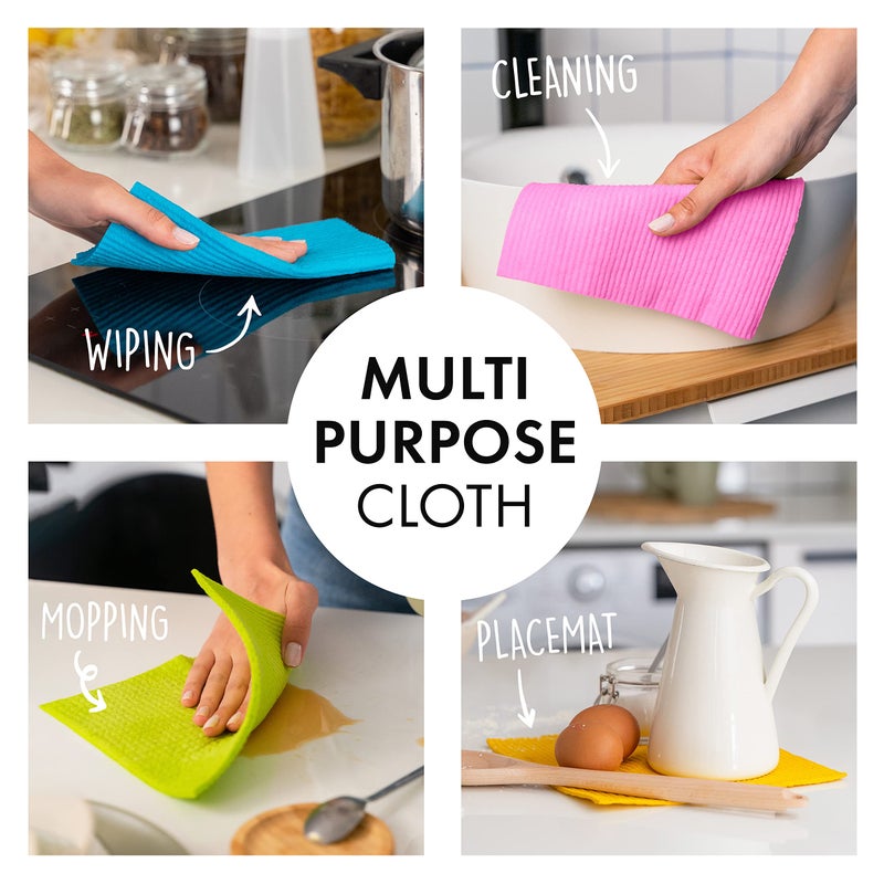 SUPERSCANDI 10 Pack Reusable Cleaning Cloths - 100% Biodegradable & Compostable | Washable Swedish Dishcloth - Food-Safe & Plastic-Free | Kitchen Cloth Suitable for Any Surface, Pink Green Blue - Image 3